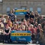 Supporters of a ban on conversion practices join Rosalie Woodruff MP at Parliament House Tasmania