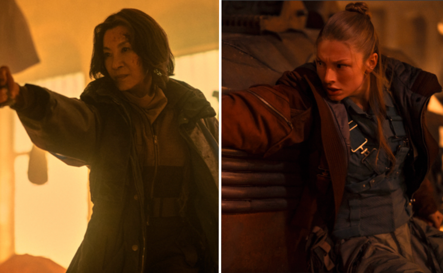 Michelle Yeoh (left) and Hunter Schafer (right) on set of Blade Runner 2099